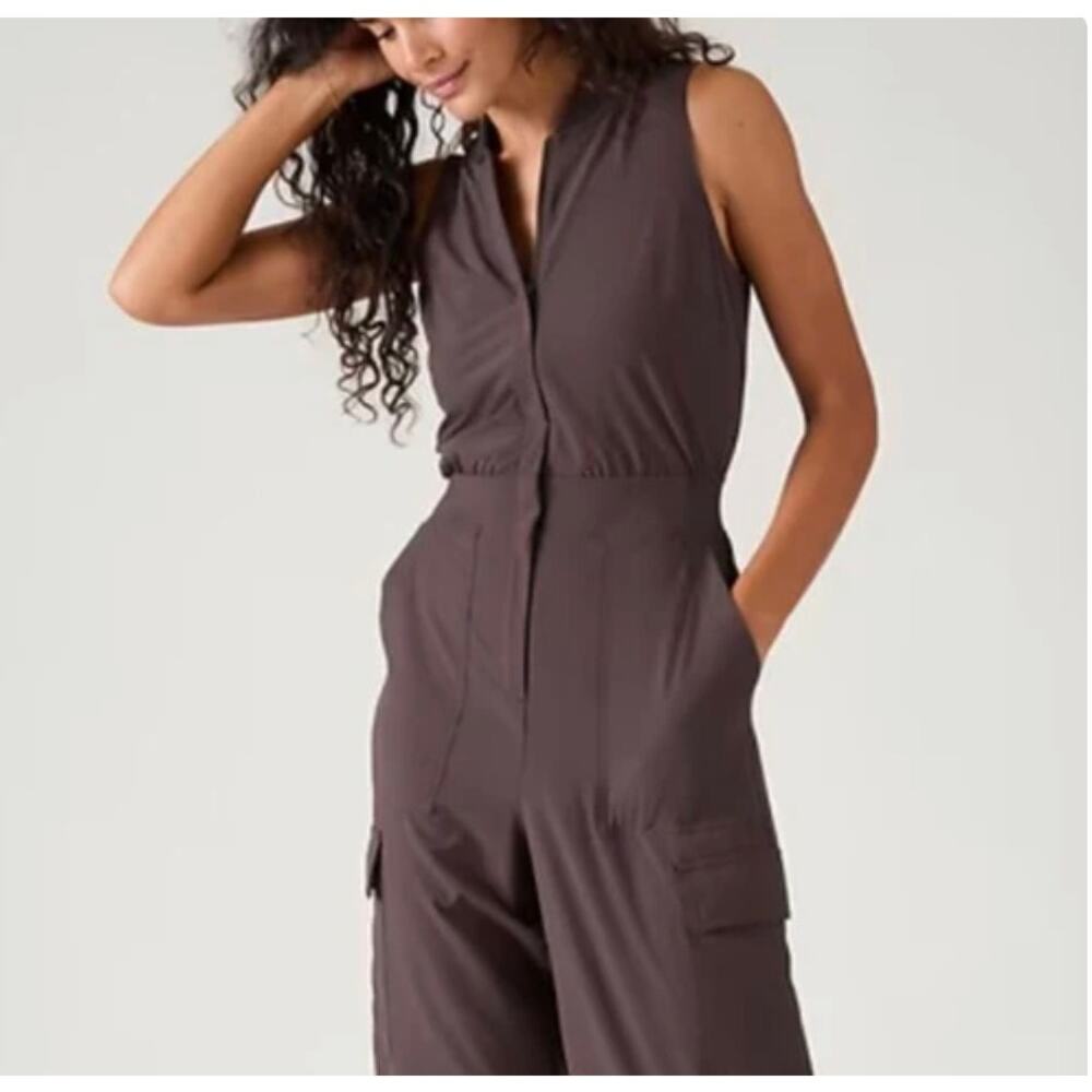Athleta Brown Sleeveless Jumpsuit Womens Size 10 Activewear Sporty - Picture 3 of 11